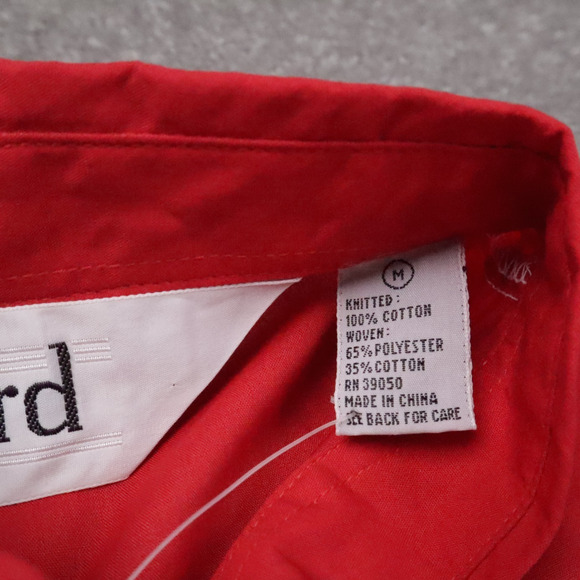 VTG 80s 90s Award Deadstock Medium Red White Striped Short Sleeve Collared Shirt - Picture 5 of 10